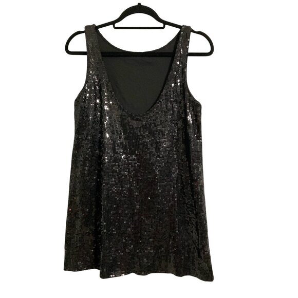 FREE PEOPLE Sequin Sleeveless Mini Dress Black size 6 - Picture 3 of 9